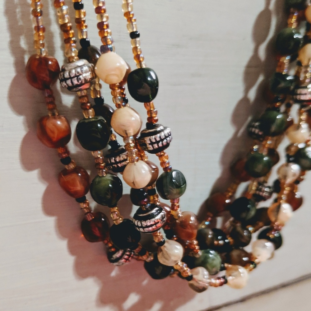 '90s Multistrand Earth Tone Beaded Choker Necklace